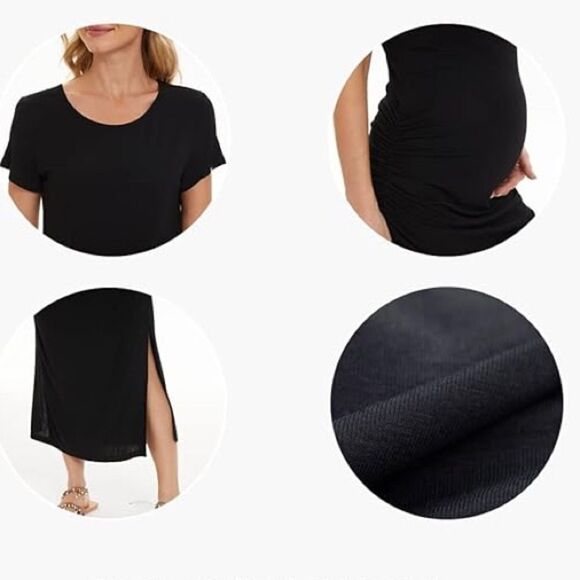 Smallshow Women's Short Sleeve Ruched Split Long Maternity Dress in the Size XXL - Picture 8 of 10